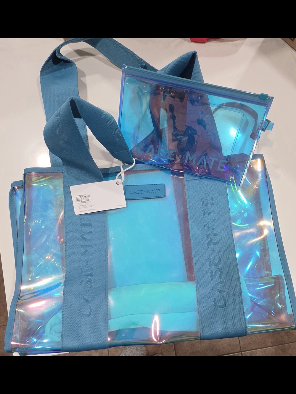 Case‑Mate Blue Holographic Tote with Detachable Pouch - Picture 2 of 2